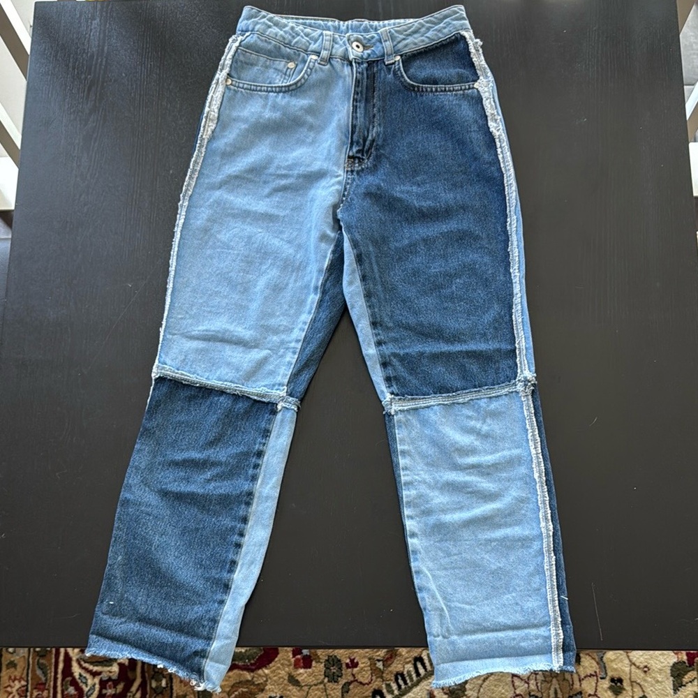 The Ragged Priest Two-Tone Patchwork Mom Denim Straight Leg Jeans Color Size 26